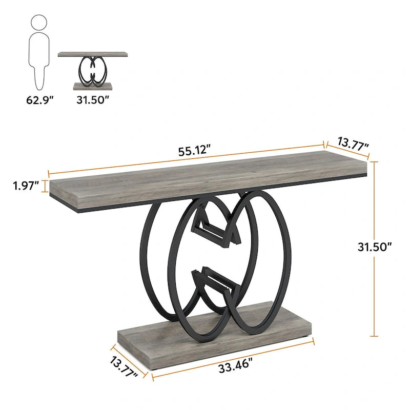 Console en similicuir de 55 pouces avec plateau en marbre, table de canapé dorée pour entrée