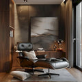 Chaise longue et pouf d'appoint en cuir pleine fleur de style Mid-century