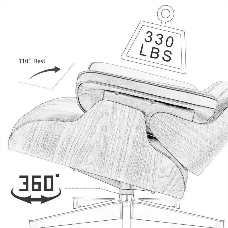 Chaise longue et pouf d'appoint en cuir pleine fleur de style Mid-century