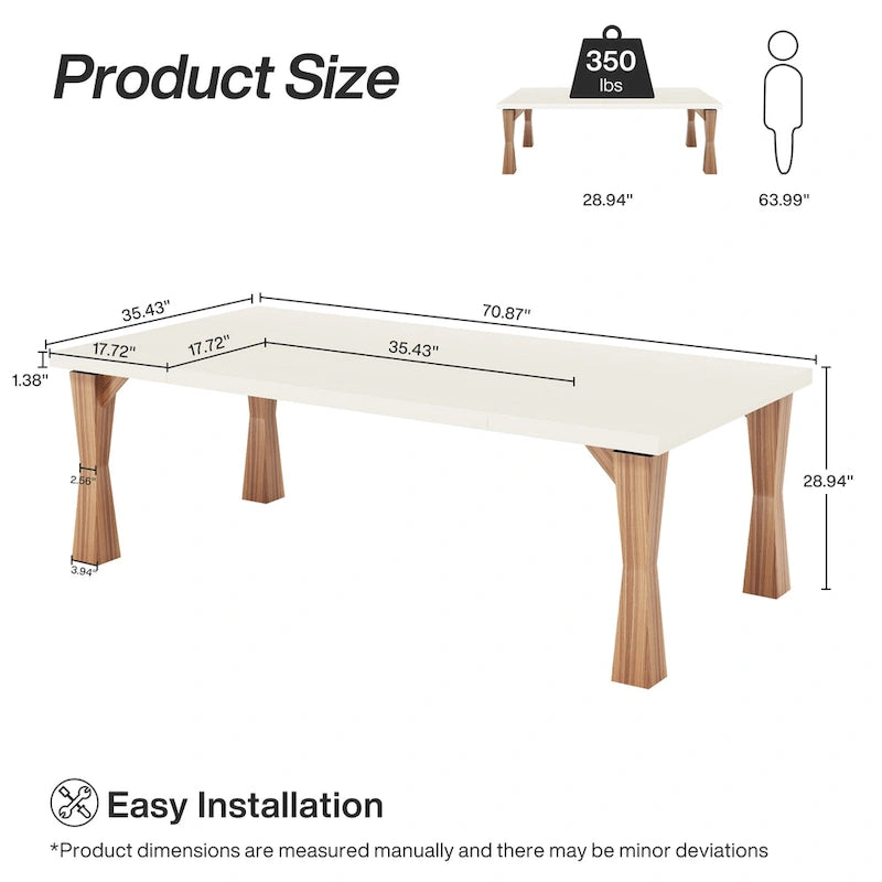 Grande table à manger de 180 cm pour 6-8 personnes, table de cuisine moderne