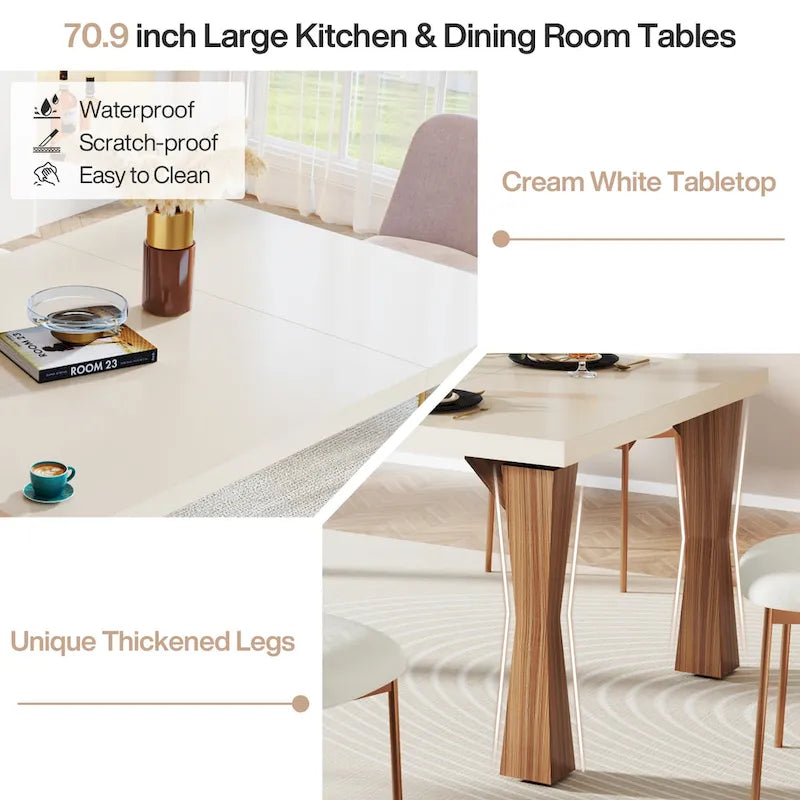 Grande table à manger de 180 cm pour 6-8 personnes, table de cuisine moderne