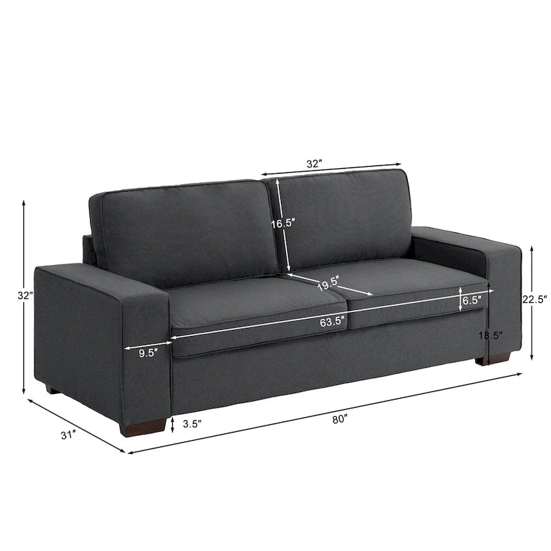 Canapé moderne 3 places en tissu rembourré 80