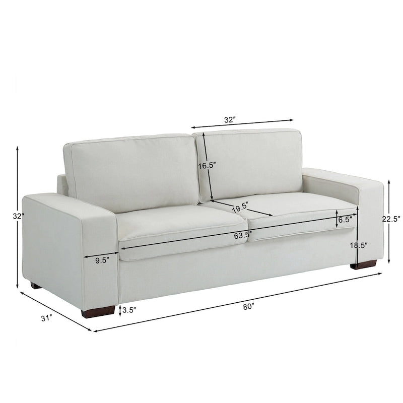 Canapé moderne 3 places en tissu rembourré 80