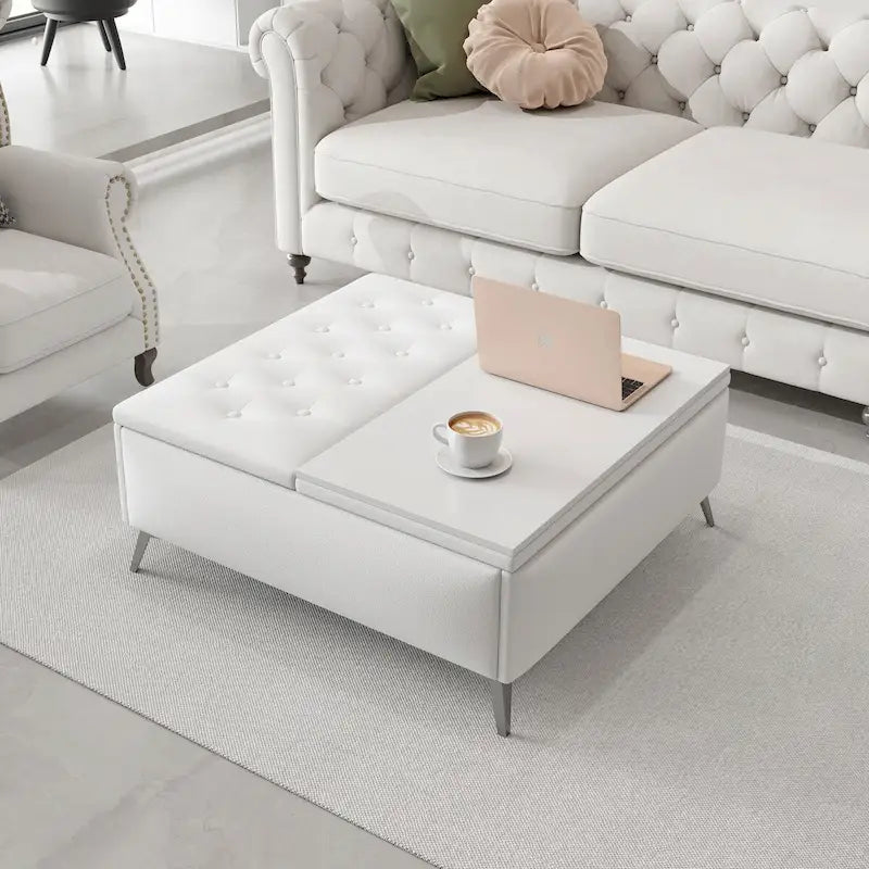 Table basse de rangement carrée de 35 pouces de large avec couvercle relevable, pouf de rangement surdimensionné rembourré pour le salon