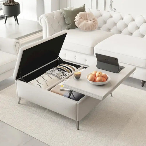 Table basse de rangement carrée de 35 pouces de large avec couvercle relevable, pouf de rangement surdimensionné rembourré pour le salon