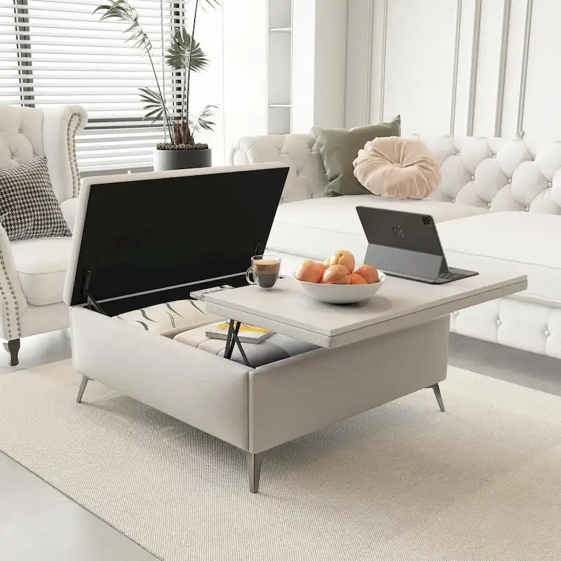 Table basse de rangement carrée de 35 pouces de large avec couvercle relevable, pouf de rangement surdimensionné rembourré pour le salon