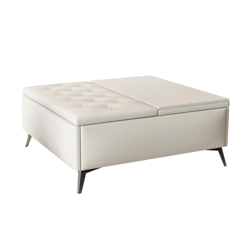 Table basse de rangement carrée de 35 pouces de large avec couvercle relevable, pouf de rangement surdimensionné rembourré pour le salon