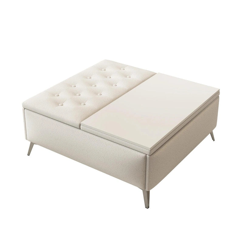 Table basse de rangement carrée de 35 pouces de large avec couvercle relevable, pouf de rangement surdimensionné rembourré pour le salon