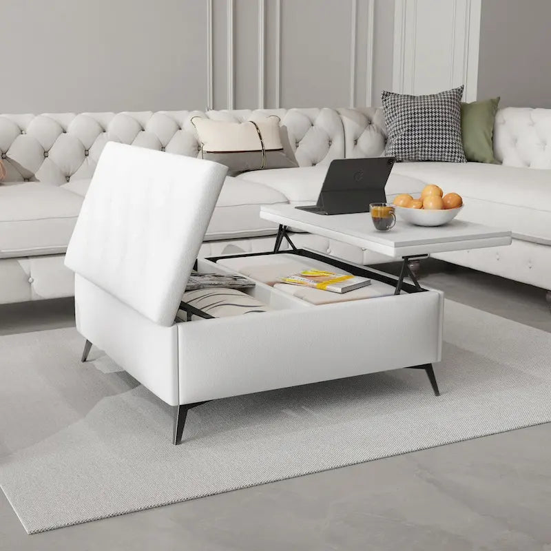 Table basse de rangement carrée de 35 pouces de large avec couvercle relevable, pouf de rangement surdimensionné rembourré pour le salon