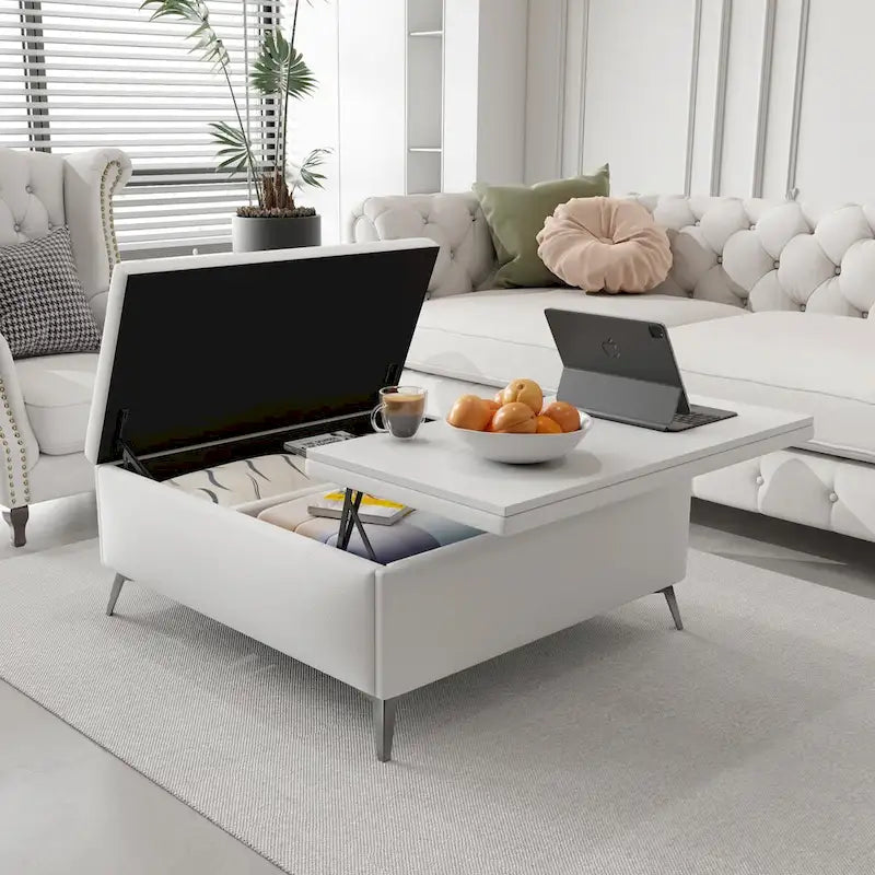 Table basse de rangement carrée de 35 pouces de large avec couvercle relevable, pouf de rangement surdimensionné rembourré pour le salon