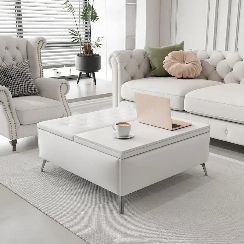 Table basse de rangement carrée de 35 pouces de large avec couvercle relevable, pouf de rangement surdimensionné rembourré pour le salon
