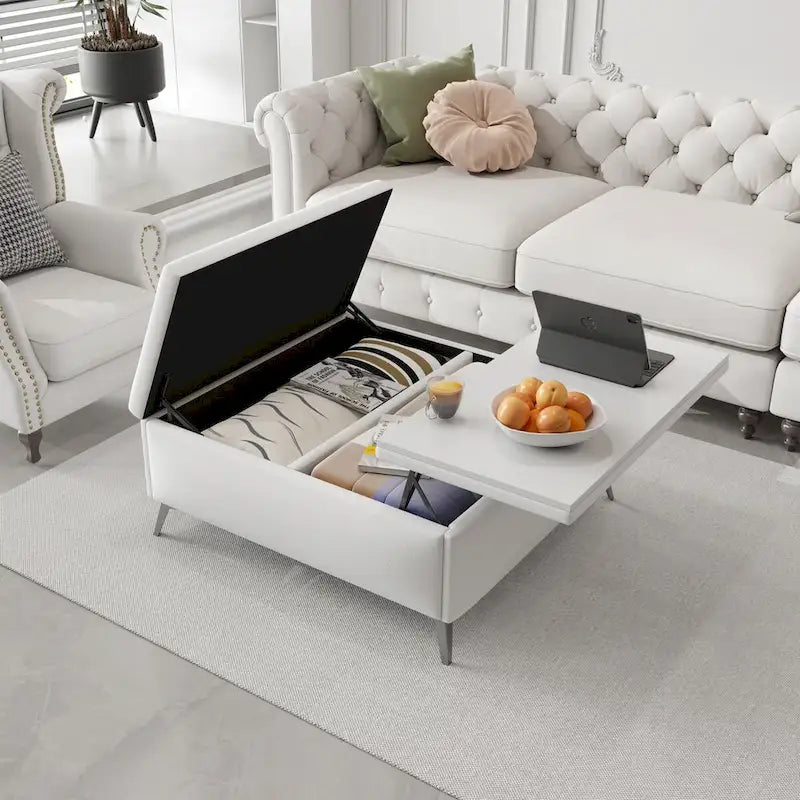 Table basse de rangement carrée de 35 pouces de large avec couvercle relevable, pouf de rangement surdimensionné rembourré pour le salon