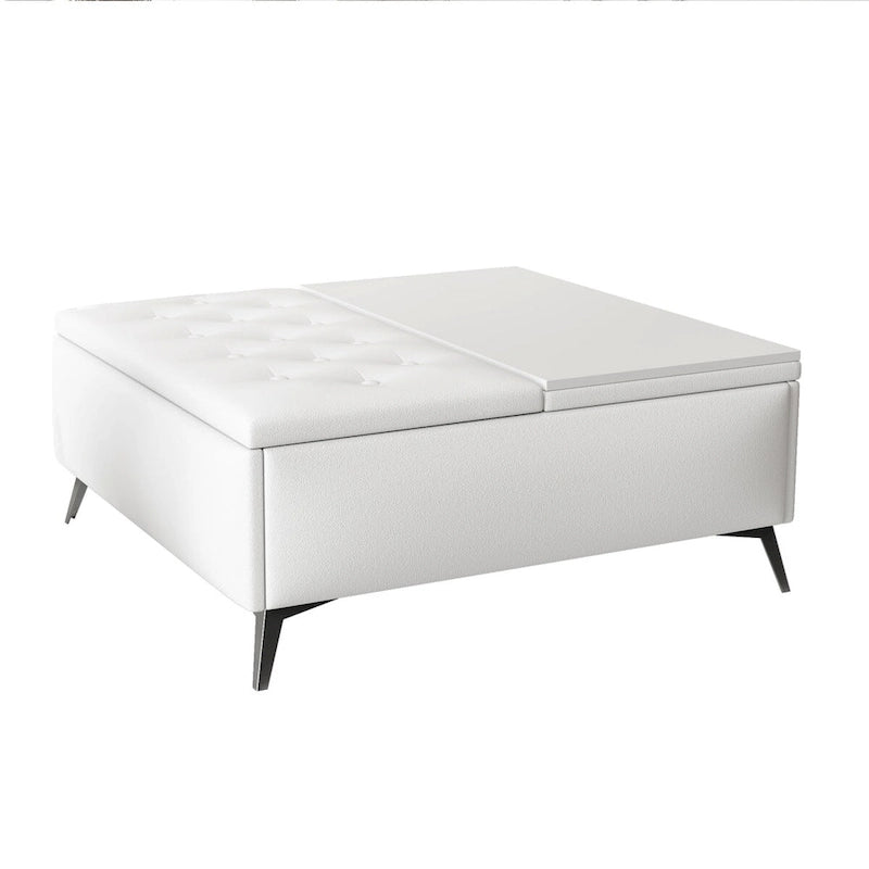 Table basse de rangement carrée de 35 pouces de large avec couvercle relevable, pouf de rangement surdimensionné rembourré pour le salon