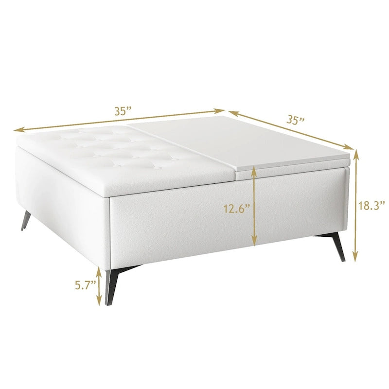 Table basse de rangement carrée de 35 pouces de large avec couvercle relevable, pouf de rangement surdimensionné rembourré pour le salon