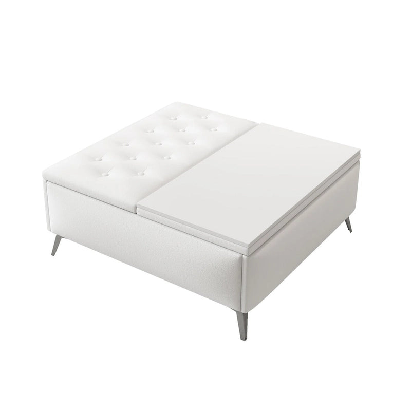 Table basse de rangement carrée de 35 pouces de large avec couvercle relevable, pouf de rangement surdimensionné rembourré pour le salon