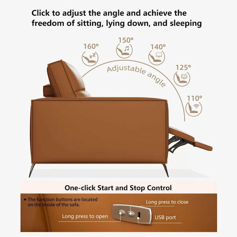 76.77 Canapé inclinable moderne en cuir, inclinable électrique, réglable, design ergonomique, meubles de salon