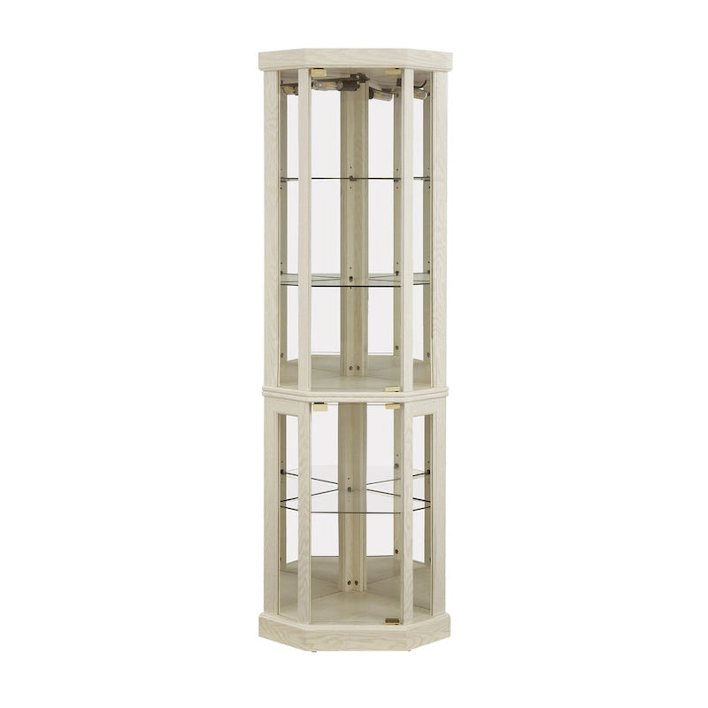 Vitrine d'angle en verre éclairée, collection antique, vin, rangement verres de bar, lumière incluse.
