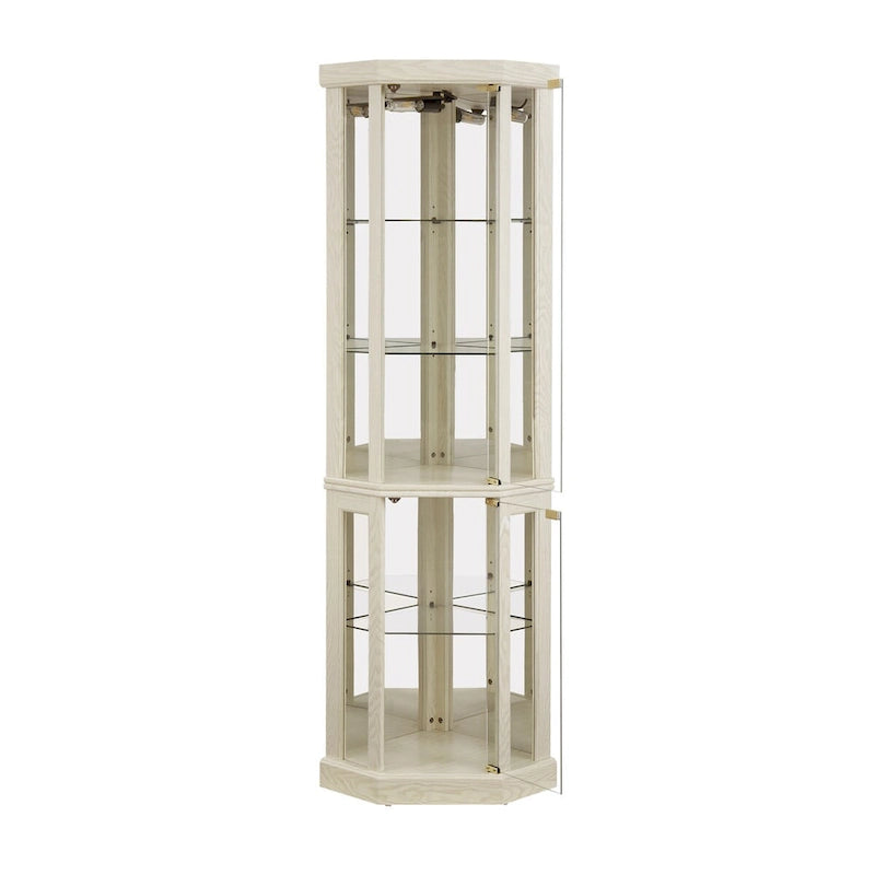 Vitrine d'angle en verre éclairée, collection antique, vin, rangement verres de bar, lumière incluse.