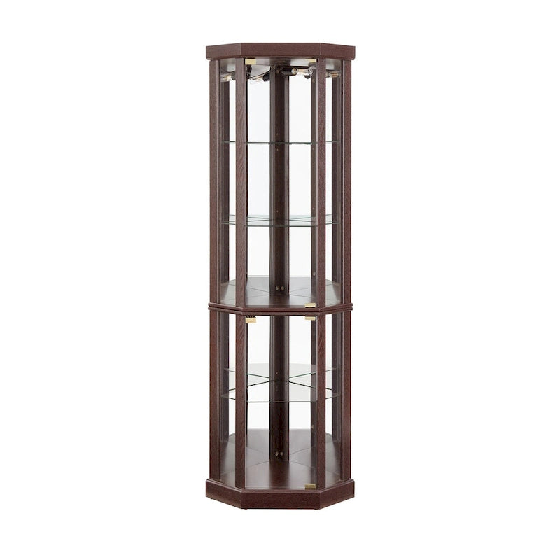 Vitrine d'angle en verre éclairée, collection antique, vin, rangement verres de bar, lumière incluse.