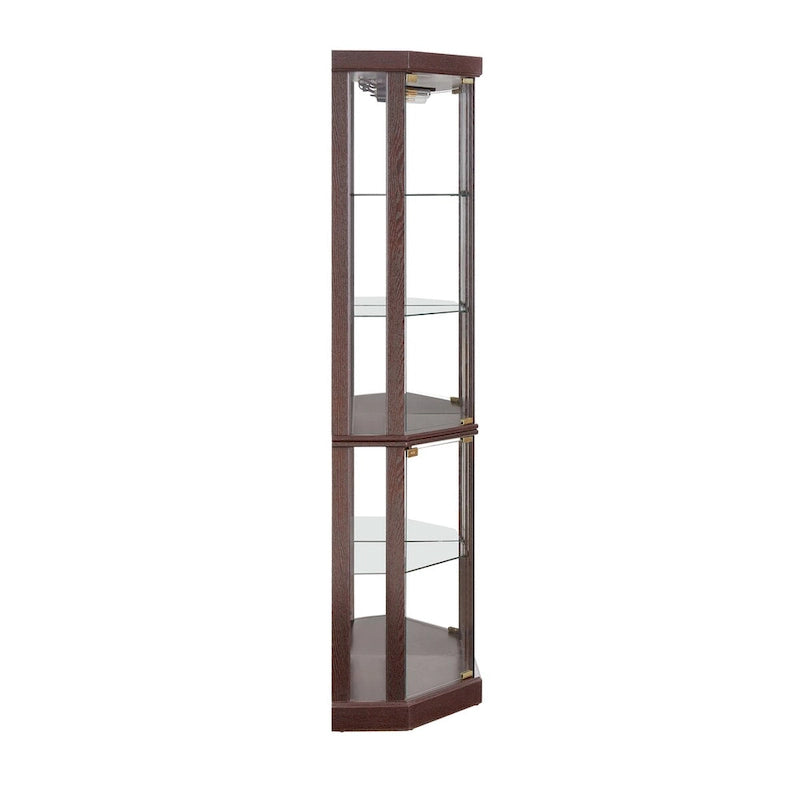 Vitrine d'angle en verre éclairée, collection antique, vin, rangement verres de bar, lumière incluse.