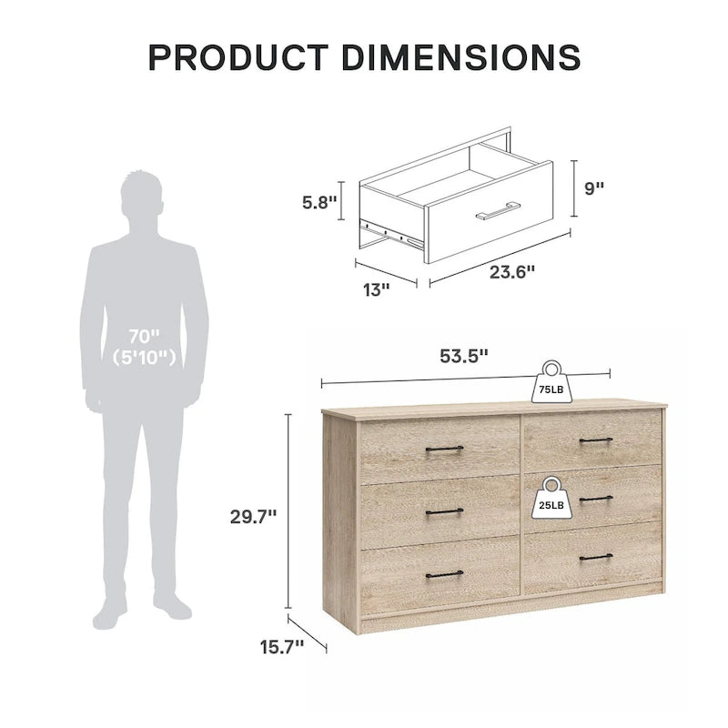 Commode large à 6 tiroirs
