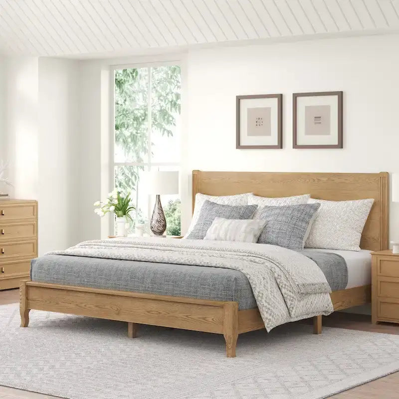 Plateforme de lit en panneaux de bois massif avec tête de lit, lits doubles en bois rustique, cadre de lit, mobilier de chambre