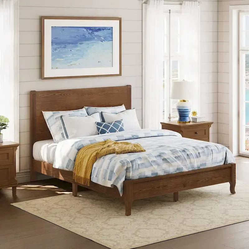 Plateforme de lit en panneaux de bois massif avec tête de lit, lits doubles en bois rustique, cadre de lit, mobilier de chambre