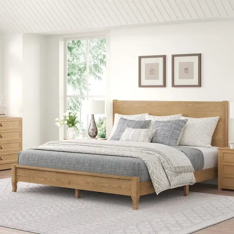 Plateforme de lit en panneaux de bois massif avec tête de lit, lits doubles en bois rustique, cadre de lit, mobilier de chambre