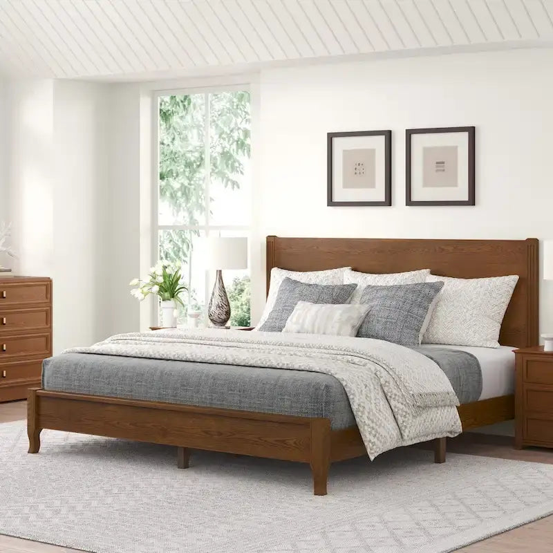 Plateforme de lit en panneaux de bois massif avec tête de lit, lits doubles en bois rustique, cadre de lit, mobilier de chambre