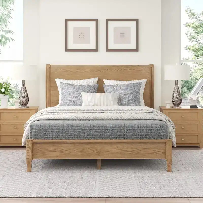 Plateforme de lit en panneaux de bois massif avec tête de lit, lits doubles en bois rustique, cadre de lit, mobilier de chambre